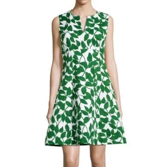 Kate Spade Quilted Garden Leaves Pique A-Line Dress, Green, Size 2! - Picture 3 of 10